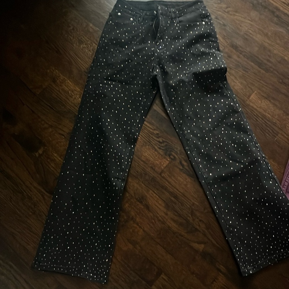 Wide leg black jeans with sparkle size 6